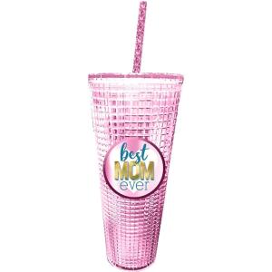 Spoontiques Holiday Diamond Tumbler, 20oz – Textured Cup w/Staw, Double Wall Insulated, BPA Free – A Christmas Story(Mom)