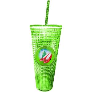 Spoontiques Holiday Diamond Tumbler, 20oz – Textured Cup w/Staw, Double Wall Insulated, BPA Free – A Christmas Story(Ruby Slippers)