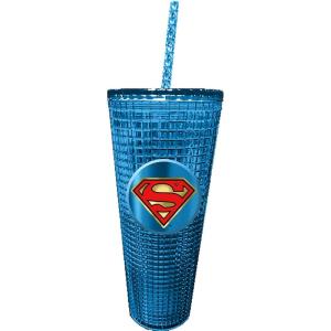 Spoontiques Holiday Diamond Tumbler, 20oz – Textured Cup w/Staw, Double Wall Insulated, BPA Free – A Christmas Story(Superman)