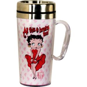 Spoontiques Insulated Travel Mug, 14oz – Double Wall Stainless & Acrylic Drink Cup with Twist Top Lid & Handle – Scooby Doo(Betty Boop Brains)