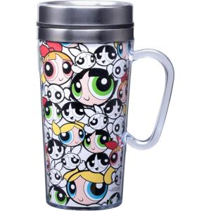 Spoontiques Insulated Travel Mug, 14oz – Double Wall Stainless & Acrylic Drink Cup with Twist Top Lid & Handle – Scooby Doo(Powerpuff Girls)