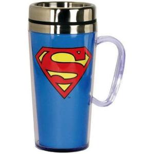Spoontiques Insulated Travel Mug, 14oz – Double Wall Stainless & Acrylic Drink Cup with Twist Top Lid & Handle – Scooby Doo(Superman)