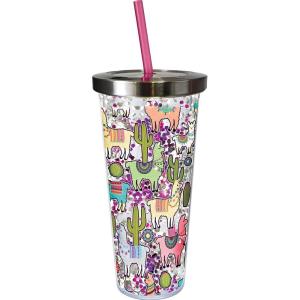 Spoontiques Love Glitter Cup Tumbler with Stainless Steel Lid and Straw – 20 oz – Acrylic – Multicolored(Llama)