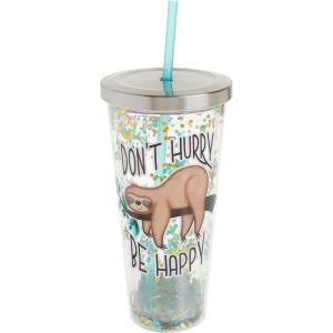 Spoontiques Love Glitter Cup Tumbler with Stainless Steel Lid and Straw – 20 oz – Acrylic – Multicolored(Sloth)