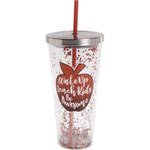 Spoontiques Love Glitter Cup Tumbler with Stainless Steel Lid and Straw – 20 oz – Acrylic – Multicolored(Teacher)