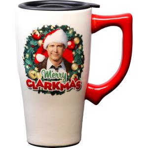 Spoontiques Merry Clarkmas Ceramic Travel Mug(White)