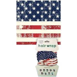 Spoontiques Music Hair Wrap – Multifunctional Bandanna, Headband, Hair Tie, Gaiter, and Scarf(American Flag)