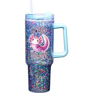Spoontiques Oz 40oz Acrylic Travel Mug – Double Wall Acrylic with Sliding Lock Travel Lid and Straw – 11″ Tall(Axolotl)