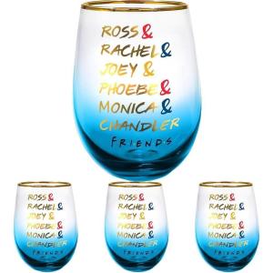 Spoontiques Stemless Wine Glass, 20oz – Lidless Drink Tumbler for Cold Beverages – Friends Names(20 Ounces (Pack of 4))
