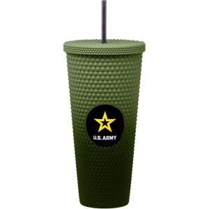 Spoontiques Studded Tumbler, 32oz – Insulated Double Wall Acrylic Travel Cup Spill Proof Lid – for Hot & Cold Beverages – Americana(Army)
