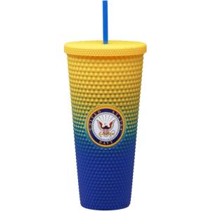 Spoontiques Studded Tumbler, 32oz – Insulated Double Wall Acrylic Travel Cup Spill Proof Lid – for Hot & Cold Beverages – Americana(Navy)