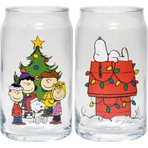 Spoontiques Wonder Woman Glass Set – 2 Unique Glasses Per Set in Colorful Decorative Gift Box – 16oz – 5 1/4″ Tall(Peanuts Christmas)
