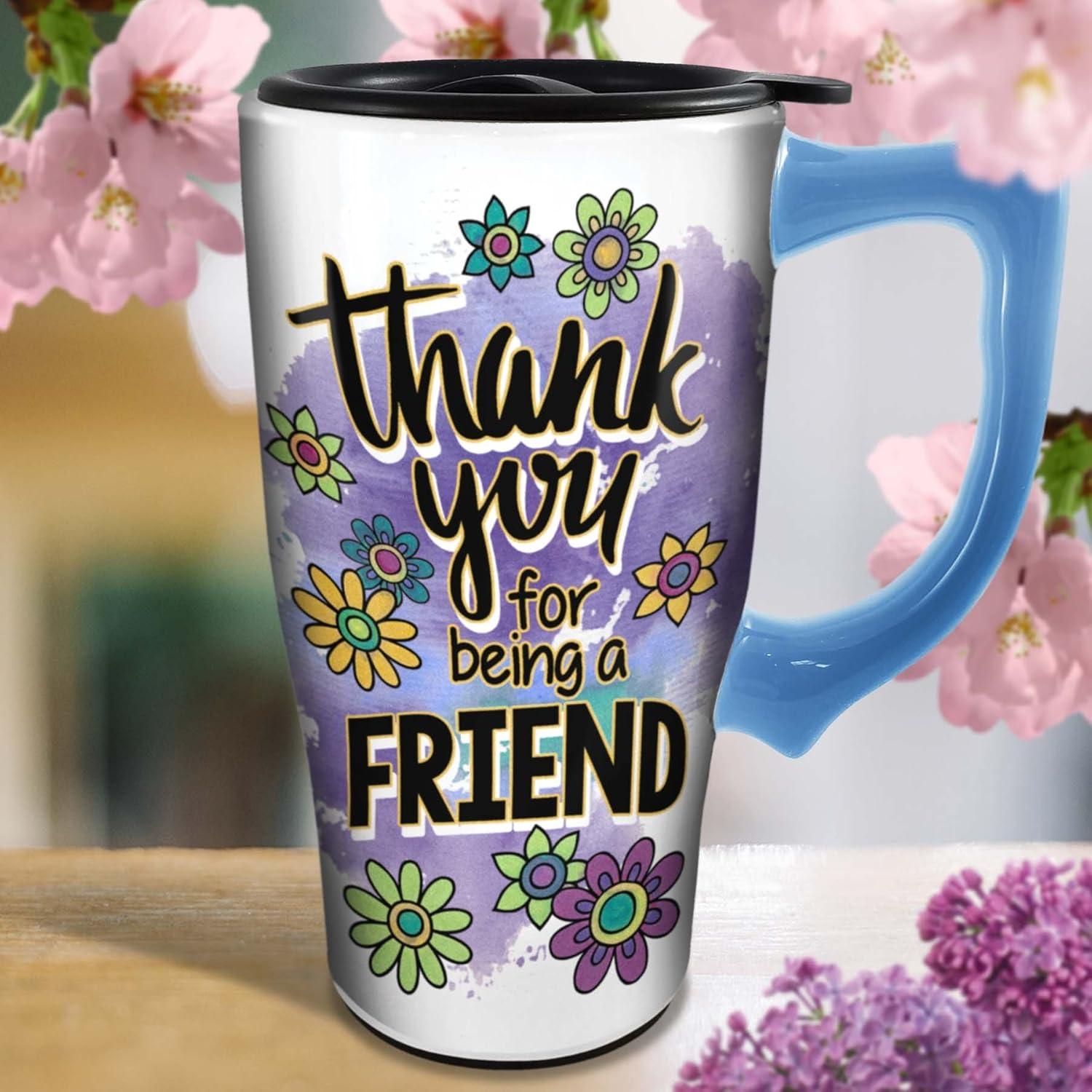 image:imageSpoontiques Drop A House On You Ceramic Travel Coffee Mug with Lid and Handle Wizard of Oz Double Walled Mug for Hot and Cold Beverages Microwave and Dishwasher Safe Spill Proof Lid