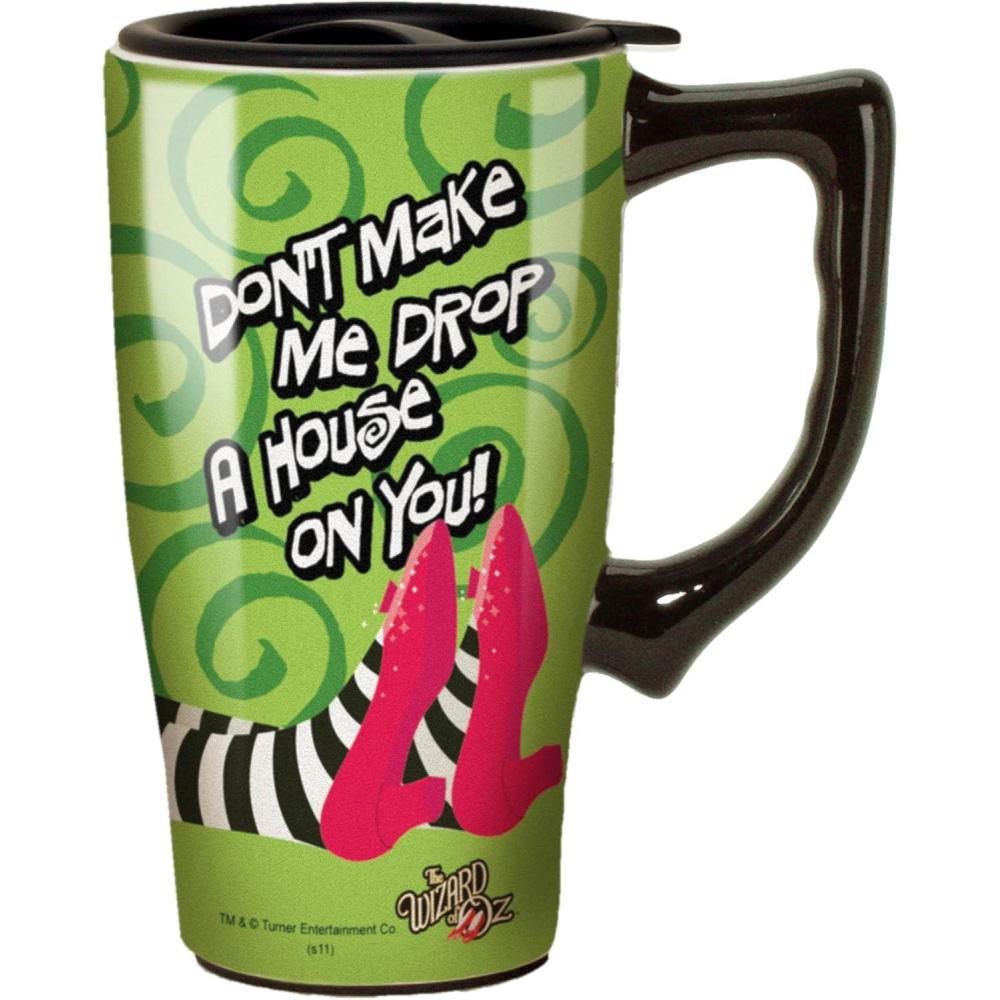 image:imageSpoontiques Drop A House On You Ceramic Travel Coffee Mug with Lid and Handle  Wizard of Oz Double Walled Mug for Hot and Cold Beverages  Microwave and Dishwasher Safe Spill Proof Lid