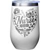 Spoontiques Nurse Etched Stainless Steel Tumbler – Insulated Wine Tumbler with Lid – Double Wall Stainless Steel Stemless Wine Glass – 16oz – 5 5/8″ Tall