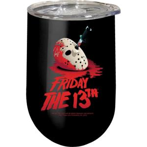 Spoontiques – Friday the 13th Insulated Wine Tumbler with Lid – Double Wall Stainless Steel Stemless Wine Glass – 16oz – 5 5/8” Tall