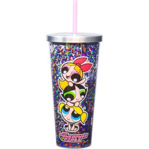 Spoontiques – Glitter Filled Acrylic Tumbler – Glitter Cup with Straw – 20 oz – Stainless Steel Locking Lid with Straw – Double Wall Insulated – BPA Free – Powerpuff Girls Glitter Cup