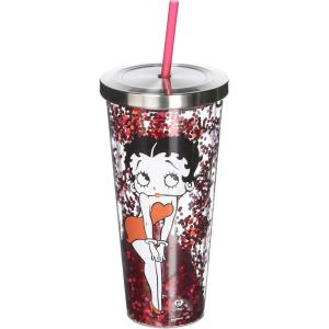 Spoontiques – Glitter Filled Acrylic Tumbler – Glitter Cup with Straw – 20 oz - Stainless Steel Locking Lid with Straw – Double Wall Insulated – BPA Free – Betty Boop