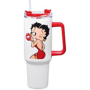 Spoontiques – Stainless Steel Travel Mug with Handle – 40 oz Capacity – Double Wall Stainless Steel with Sliding Lock Travel Lid – 11” Tall – Betty Boop