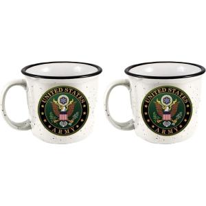 Spoontiques Ceramic Camper Mug, 14oz – Microwave & Dishwasher Safe, for Cold & Hot Beverages – Army(14 ounces (Pack of 2))