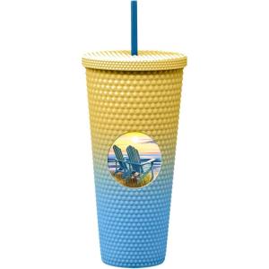 Spoontiques Studded Tumbler, 32oz – Insulated Double Wall Acrylic Travel Cup Spill Proof Lid – for Hot & Cold Beverages – Elvis(Beach)