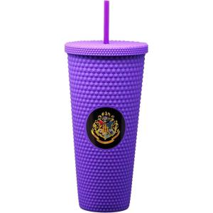 Spoontiques Studded Tumbler, 32oz – Insulated Double Wall Acrylic Travel Cup Spill Proof Lid – for Hot & Cold Beverages – Elvis(Hogwarts Crest)