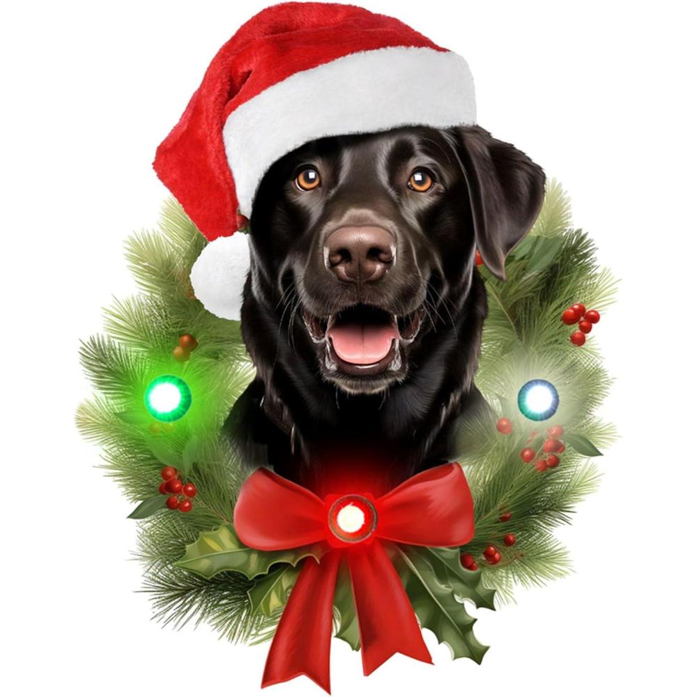 image:imageSpoontiques Black Lab Ornament  Christmas Light Up Ornaments  Wooden Decorations with LED Lights  Batteries Included  4x5 with Hanging Rope