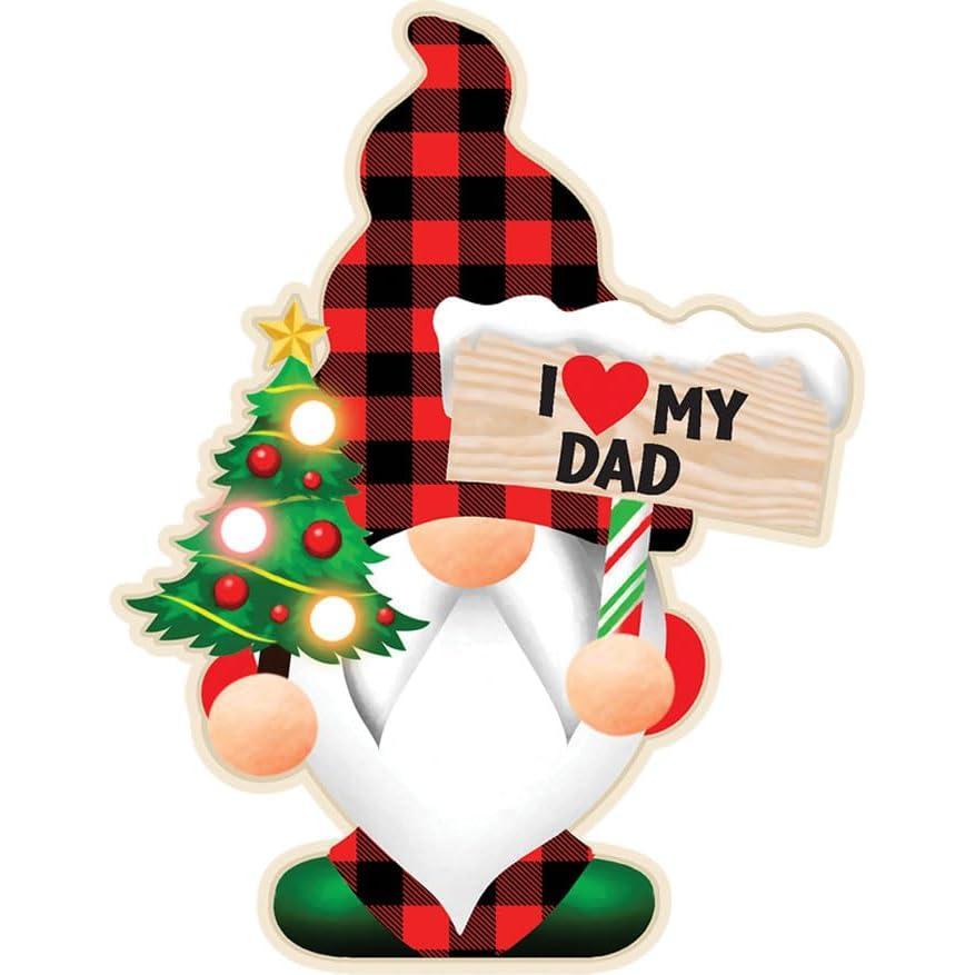 image:imageSpoontiques  Christmas Light Up Ornaments  Wooden Decorations with LED Lights  Batteries Included  4 x 5 with Hanging Rope  I Love You OrnamentDad Gnome