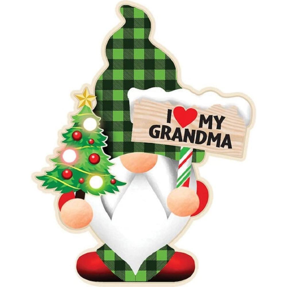 image:imageSpoontiques Christmas Light Up Ornaments Wooden Decorations with LED Lights Batteries Included 4 x 5 with Hanging Rope I Love You OrnamentGrandma Gnome