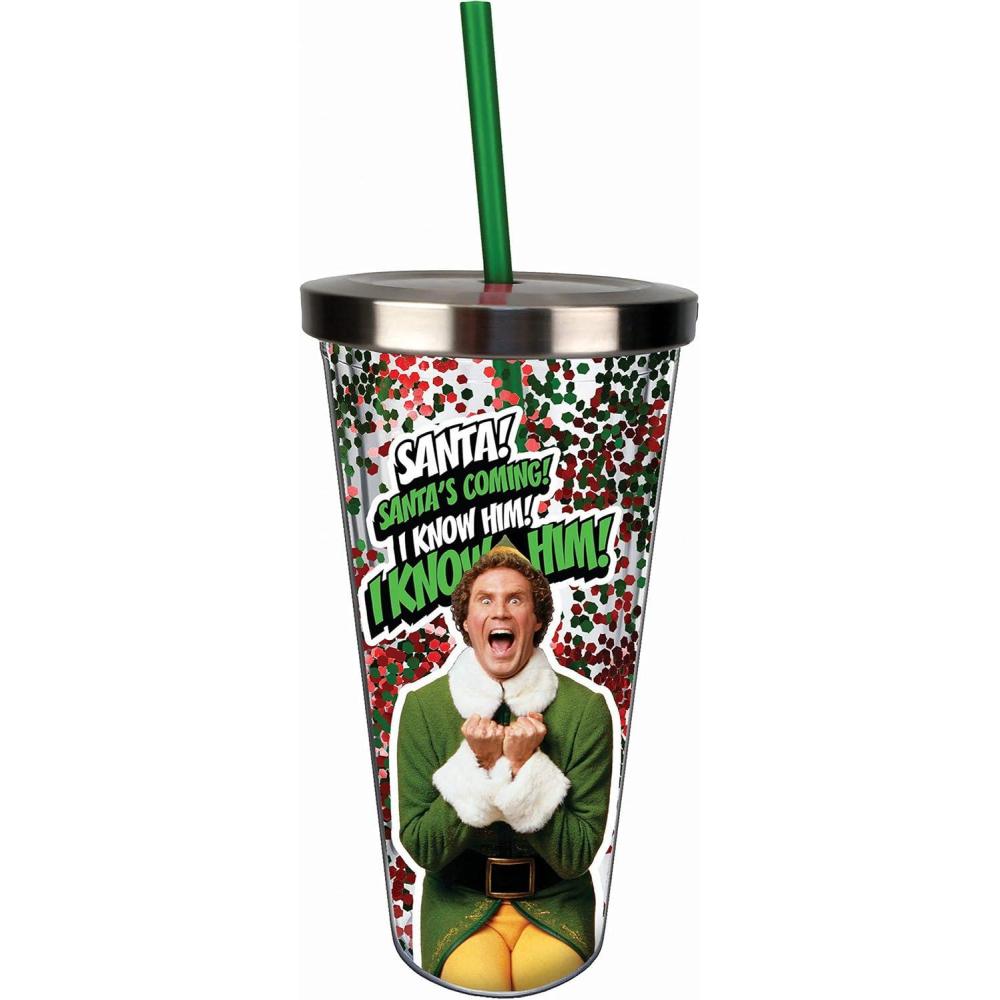 image:imageSpoontiques Glitter Filled Acrylic Tumbler Glitter Cup with Straw 20 oz Stainless Steel Locking Lid with Straw Double Wall Insulated BPA Free Elf