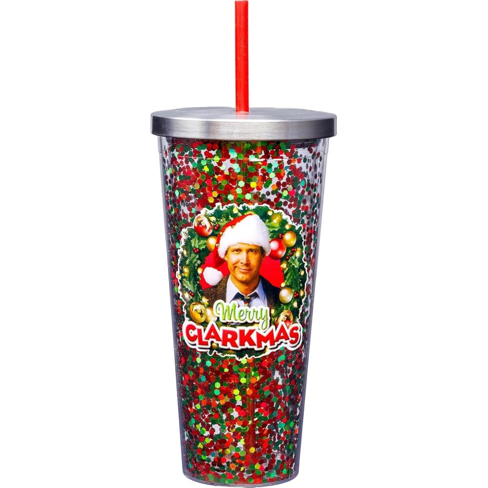 image:imageSpoontiques  Glitter Filled Acrylic Tumbler  Glitter Cup with Straw  20 oz Stainless Steel Locking Lid with Straw  Double Wall Insulated  BPA Free  Merry Clarksmas