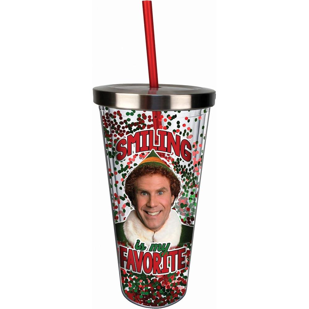 image:imageSpoontiques Glitter Filled Acrylic Tumbler Glitter Cup with Straw 20 oz Stainless Steel Locking Lid with Straw Double Wall Insulated BPA Free Smiling