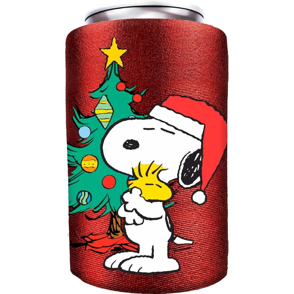 image:imageSpoontiques Neoprene Can Cooler Durable Insulated Neoprene Holder for Cans or Bottles Metallic Finish with Glitter Accents Perfect for Parties or Gifts Peanuts Christmas