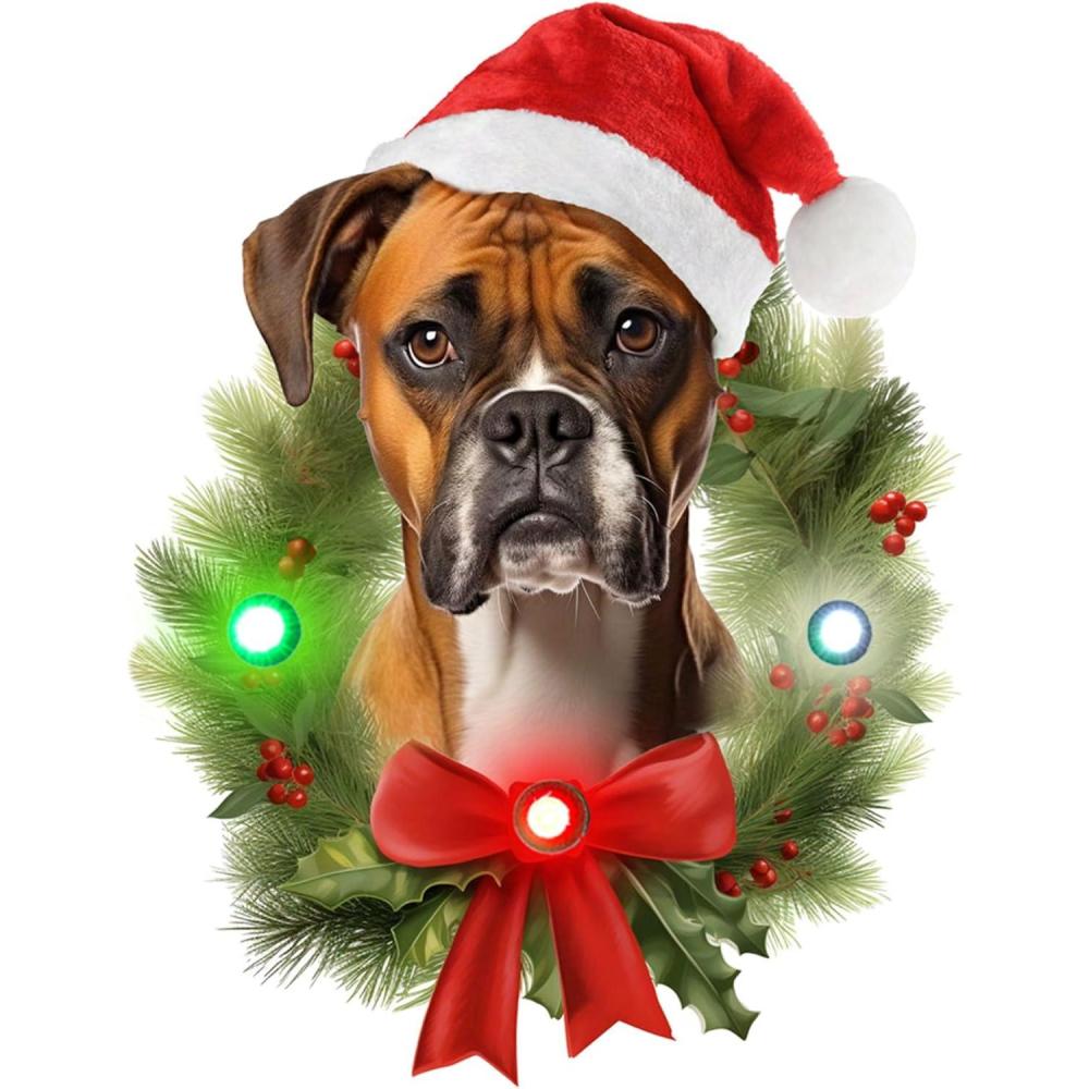 image:imageSpoontiques Boxer Ornament  Christmas Light Up Ornaments  Wooden Decorations with LED Lights  Batteries Included  4x5 with Hanging Rope