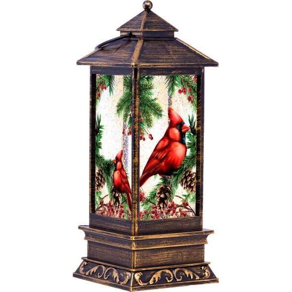 image:imageSpoontiques Cardinal Glitter Lantern Red Bird Holiday Traditional VintageStyle Light Up Decoration Indoor Seasonal Festive Decor for Centerpiece Mantle Tabletops at Christmas 4 x 4 x 105Traditional