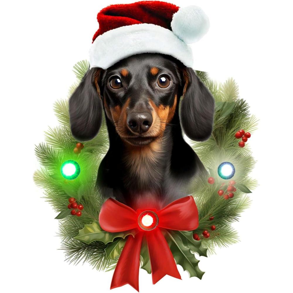 image:imageSpoontiques Dachshund Ornament  Christmas Light Up Ornaments  Wooden Decorations with LED Lights  Batteries Included  4x5 with Hanging Rope