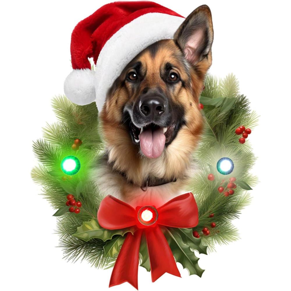 image:imageSpoontiques German Shepherd Ornament  Christmas Light Up Ornaments  Wooden Decorations with LED Lights  Batteries Included  4x5 with Hanging Rope