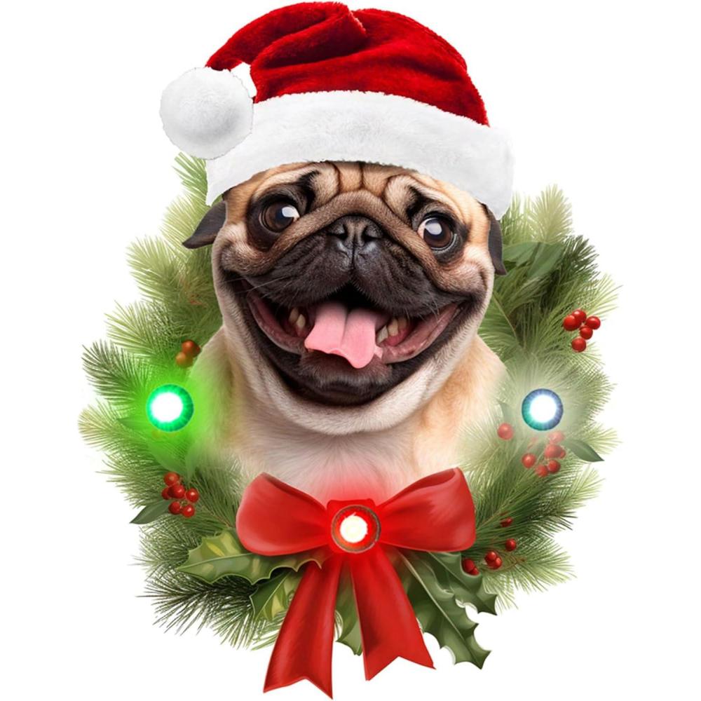 image:imageSpoontiques Pug Ornament Christmas Light Up Ornaments Wooden Decorations with LED Lights Batteries Included 4x5 with Hanging Rope