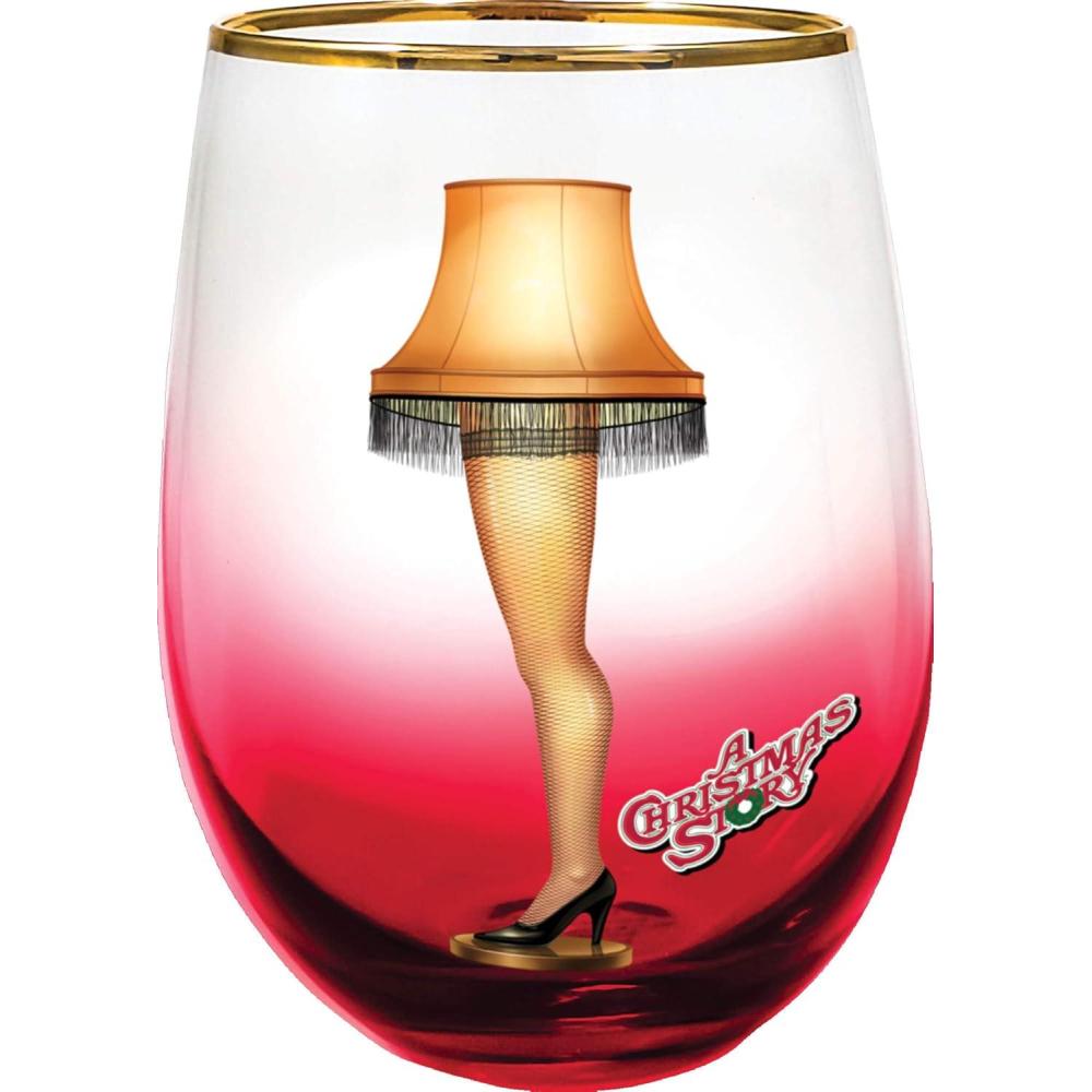 image:imageSpoontiques Stemless Wine Glass 20oz Lidless Drink Tumbler for Cold Beverages A Christmas StoryLeg Lamp