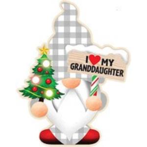 Spoontiques – Christmas Light Up Ornaments – Wooden Decorations with LED Lights – Batteries Included – 4” x 5” with Hanging Rope – I Love You Ornament(Granddaughter Gnome)