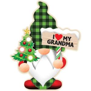 Spoontiques – Christmas Light Up Ornaments – Wooden Decorations with LED Lights – Batteries Included – 4” x 5” with Hanging Rope – I Love You Ornament(Grandma Gnome)