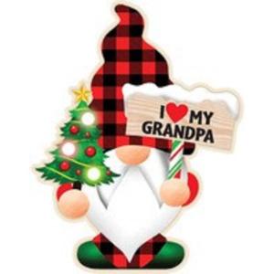 Spoontiques – Christmas Light Up Ornaments – Wooden Decorations with LED Lights – Batteries Included – 4” x 5” with Hanging Rope – I Love You Ornament(Grandpa Gnome)
