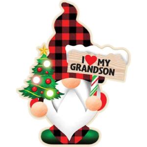 Spoontiques – Christmas Light Up Ornaments – Wooden Decorations with LED Lights – Batteries Included – 4” x 5” with Hanging Rope – I Love You Ornament(Grandson Gnome)