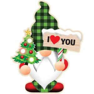 Spoontiques – Christmas Light Up Ornaments – Wooden Decorations with LED Lights – Batteries Included – 4” x 5” with Hanging Rope – I Love You Ornament(I Love You Gnome)