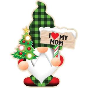 Spoontiques – Christmas Light Up Ornaments – Wooden Decorations with LED Lights – Batteries Included – 4” x 5” with Hanging Rope – I Love You Ornament(Mom Gnome)