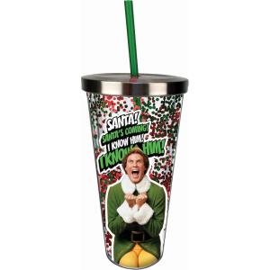 Spoontiques – Glitter Filled Acrylic Tumbler – Glitter Cup with Straw – 20 oz - Stainless Steel Locking Lid with Straw – Double Wall Insulated – BPA Free – Elf