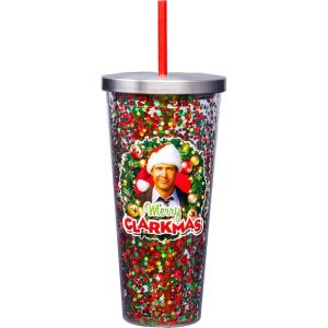 Spoontiques – Glitter Filled Acrylic Tumbler – Glitter Cup with Straw – 20 oz - Stainless Steel Locking Lid with Straw – Double Wall Insulated – BPA Free – Merry Clarksmas