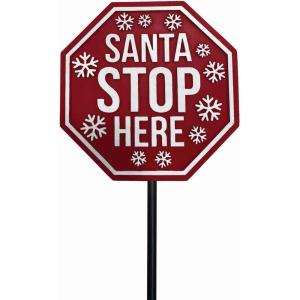 Spoontiques – Santa Stop Here Garden Stake – Garden Décor – Decorative Stake for Lawn and Yard – Multicolored