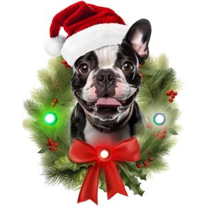 Spoontiques French Bulldog Ornament – Christmas Light Up Ornaments – Wooden Decorations with LED Lights – Batteries Included – 4″x5″ with Hanging Rope