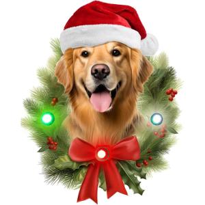 Spoontiques Golden Retriever Ornament – Christmas Light Up Ornaments – Wooden Decorations with LED Lights – Batteries Included – 4″x5″ with Hanging Rope